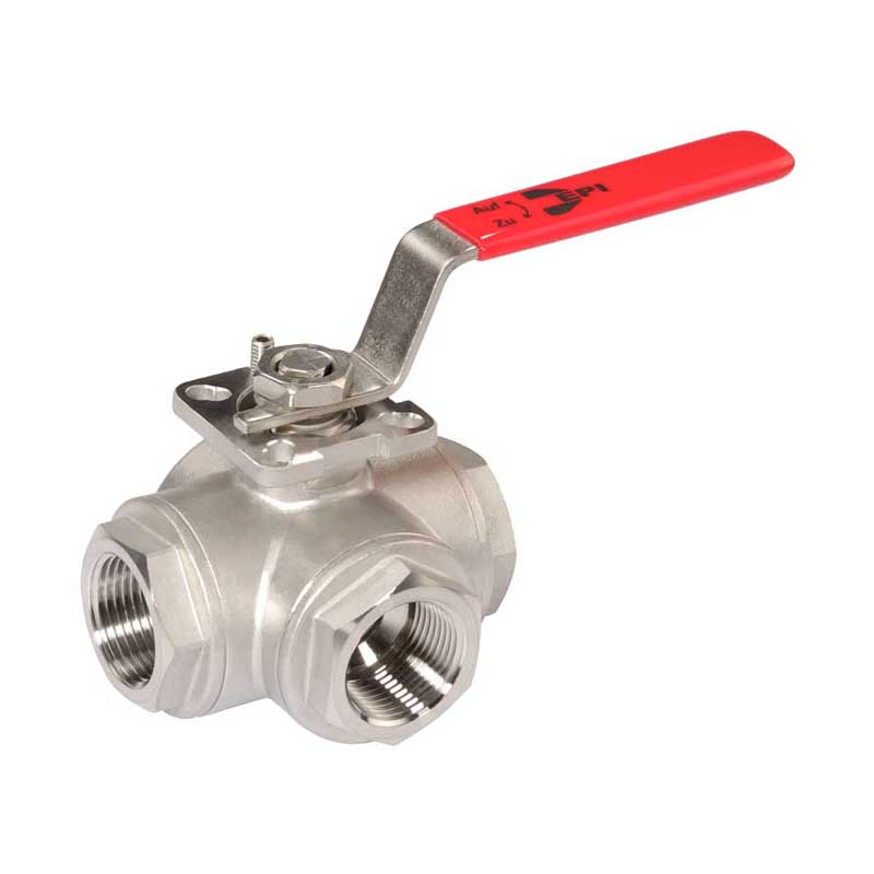 Armaturenfabrik Armatur Kugelhahn 3-Wege_-Kugelhahn Gewinde Edelstahl Aufbauflansch automatisierbar Montageflansch VL-321TL EPI, voller Durchgang