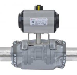 Armaturenfabrik flexible Isolierung Isolierkissen Isoliermantel Isolierdecke oder Isoliermantel, Rohre mit IFS-MW20 Isolierung, IFS PLAST25 Kugelhahn automatisiert pneumatischer Antrieb Aufbauflansch Montageflasch Bruecke Spindelverlaengerung