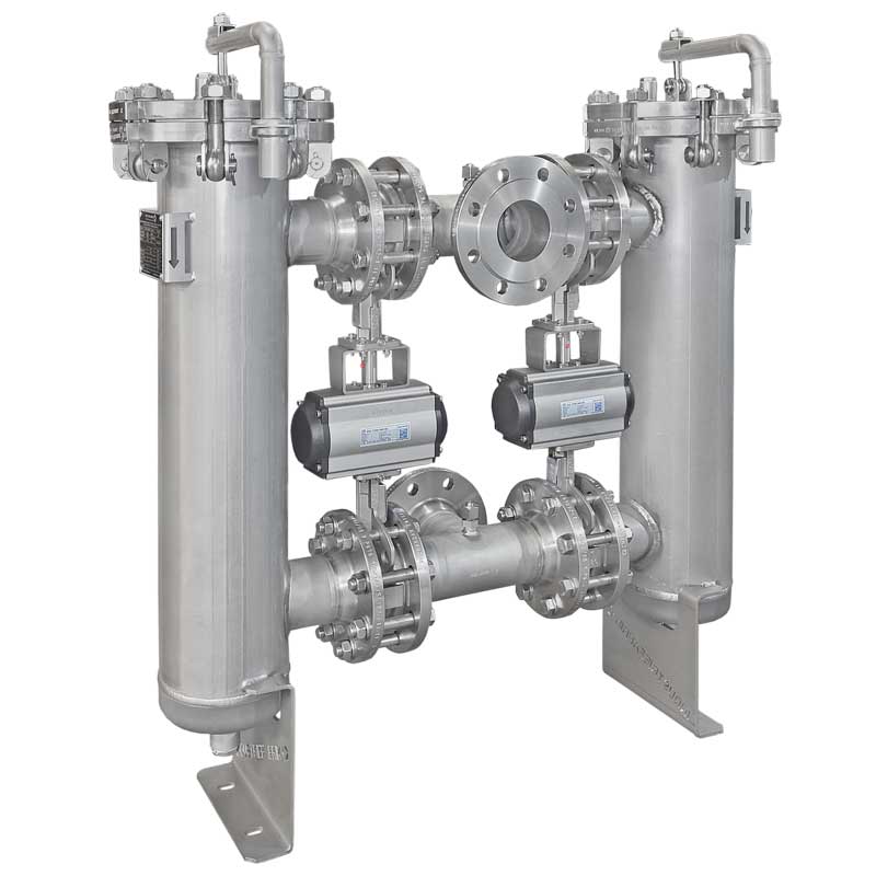 Armaturenfabrik Doppelfilter Umschaltbar DN80 mit Antrieb-automatisiert Edelstahl Schwenkarm Schnellverschluss Absperrklappe von Industriefabrik Schneider