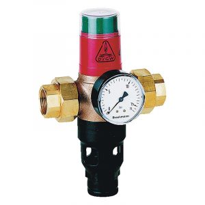 Armaturenfabrik Rohrtrenner Rotguss Typ R295 Resideo - Rückflussverhinderer ausgangsseitig, Ablaufanschluss, Federhaube, Manometer zur Absicherung von Trinkwasseranlagen gegen Rückdrücken, Rückfließen und Rücksaugen, Sicherungsarmatur aus für Trinkwasserschutz nach DIN EN 1717