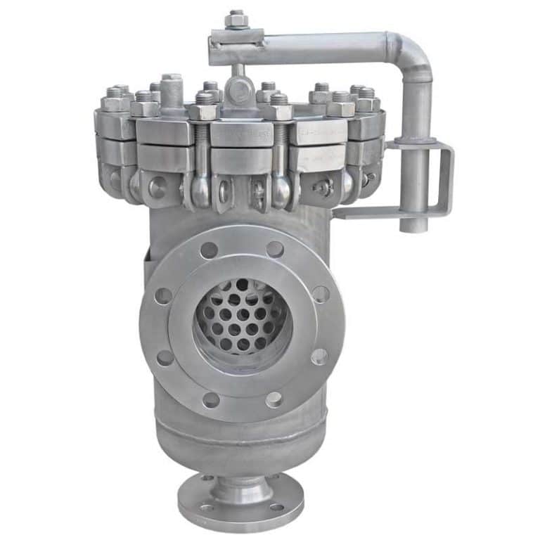 Armaturenfabrik Industriefabrik Schneider Siebkorbfilter Typ SKF in geschweißter Ausführung mit Edelstahl-Sieb, DN100 mit Schwenkarm und Schnellverschluss individuelles Filtersystem