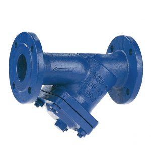 Armaturenfabrik KSB Schmutzfänger BOA-S in Y-Form aus Grauguss/Sphäroguss mit Edelstahl-Sieb, PN6–PN25, DN15–DN400, für Warmwasser-, Dampf- und Prozessanwendungen.