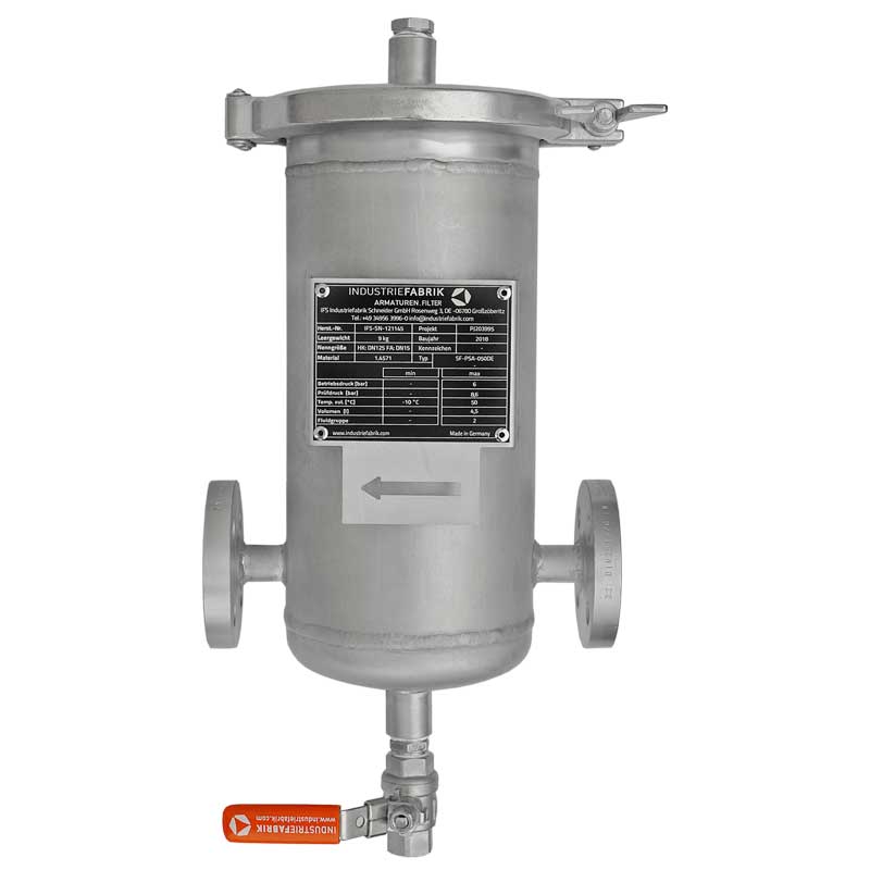 Armaturenfabrik Industriefabrik Schneider Topfschmutzfänger Typ PSA aus Edelstahl mit Schnellverschluss, DN15 DN125 mit Kugelhahn